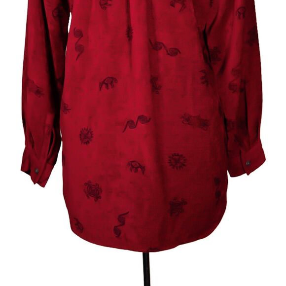 Chico's Women's Shirt Button Up Red Black Velvet Tribal Ethnic Blouse Top 1 M/8 - Picture 9 of 10